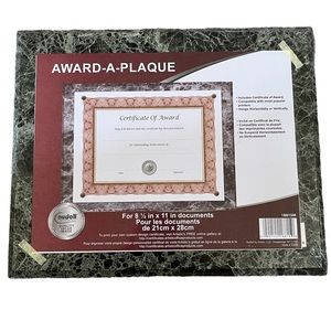 New Acrylic Black Marble Award Document Holder Frame, 8”x11”